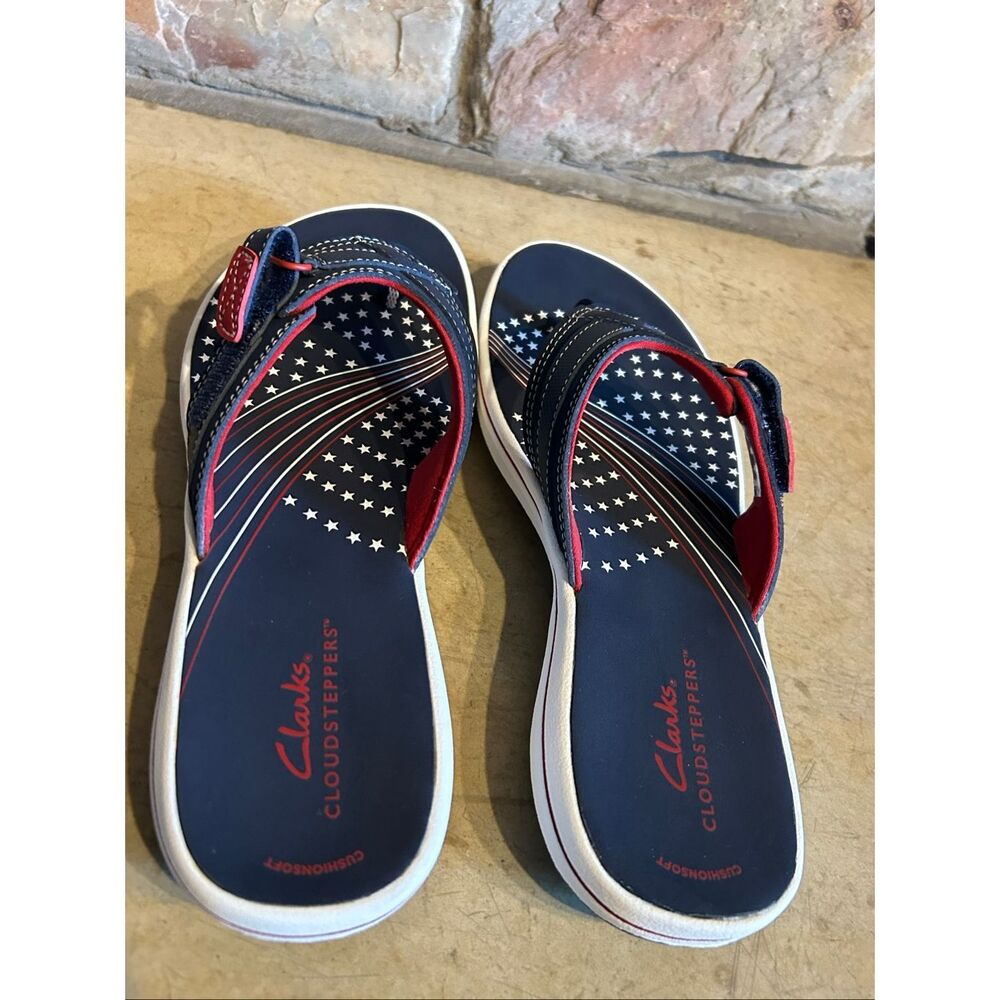 Clarks Cloudsteppers Brinkley Jazz Women's Sandals Size 8 Navy Patriotic Stars - Picture 4 of 10